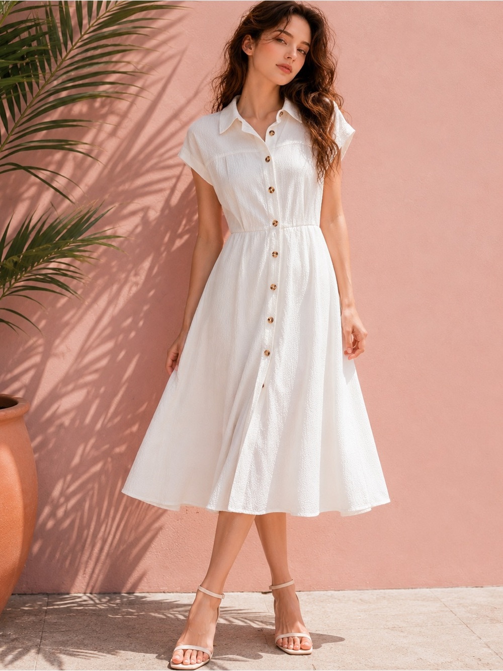 Calvin Klein White Button-Front Midi Dress